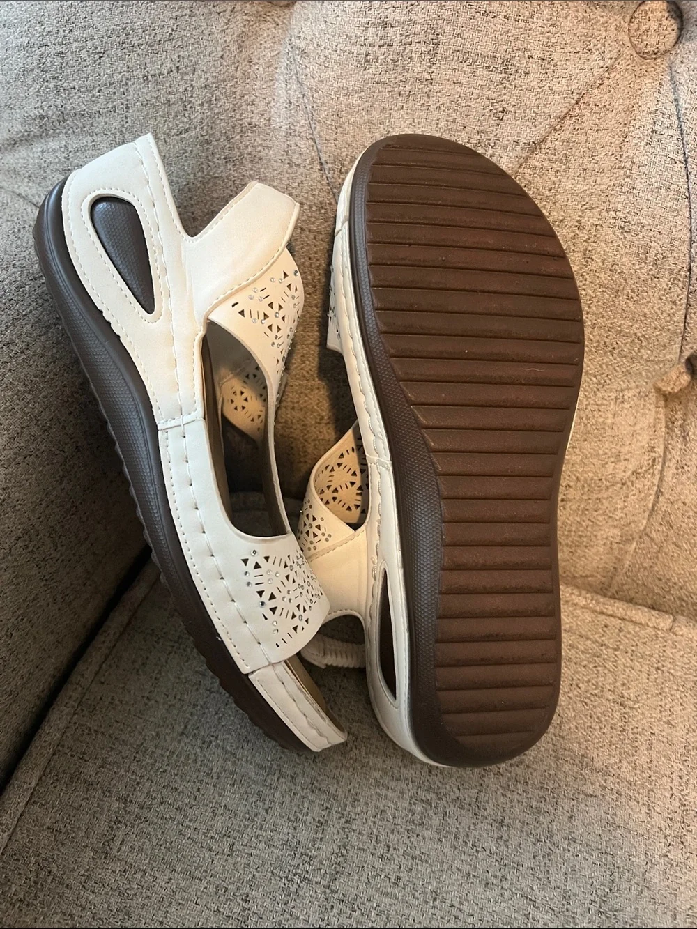 Women's White Laser-Cut Slingback Sandals